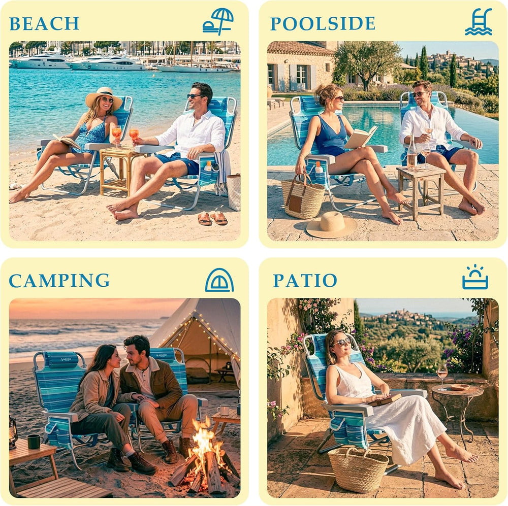 Beach Chairs for Adults, Portable Folding Backpack Beach Chair Heavy Duty 5-P...