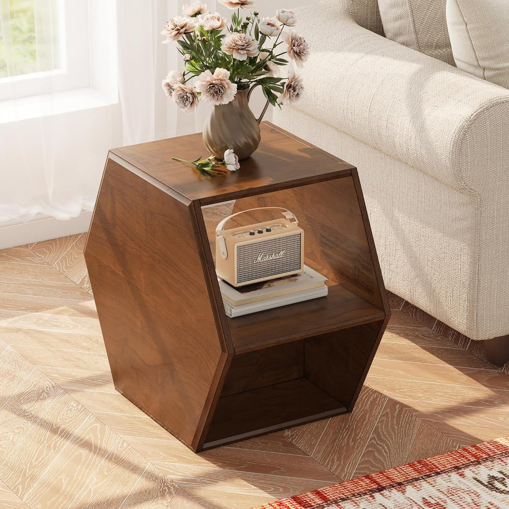 PADMA HOUSE Solid Wood Small End Table, Fully Assembled Hexagon Sofa Side Tab...