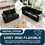 83.5" Sectional Sleeper Sofa with Pull Out Couch, Modern 5 Seat L Shaped Modular Couch, Sectionals Modular Sofa with Storage, Comfy Sectional Couches for Living Room & Apartment, Black