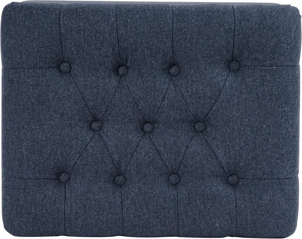 Spatial Order 24" Button Tufted Storage Ottoman - Blue Woven Fabric