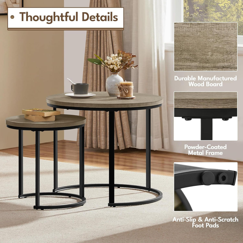 Yaheetech Round Nesting Coffee & Side Table Set of 2 for Living Room, Gra...