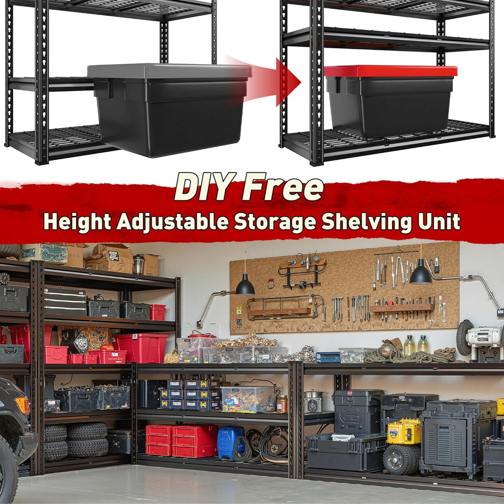 REIBII 2800LBS Garage Shelving 48.2" W Storage Shelves Heavy Duty 5-Tier Adjustable Matel Shelving Easy Assembly Storage Shelf for Garage Basement Warehouse Pantry, 48.2" W X 17.8" D X 72.2" H