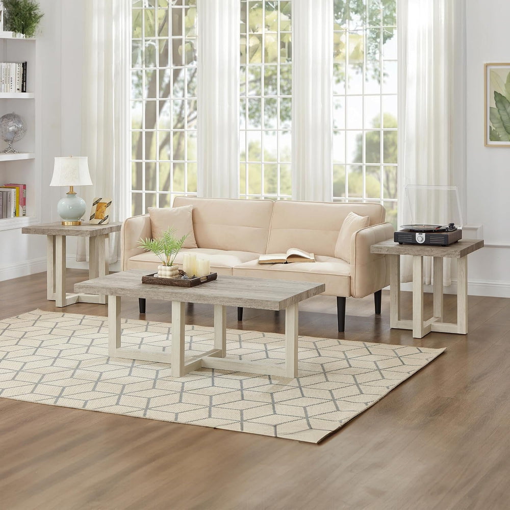 Roundhill Furniture Luno 3-Piece Coffee Table Set, Coffee Table and Two End T...