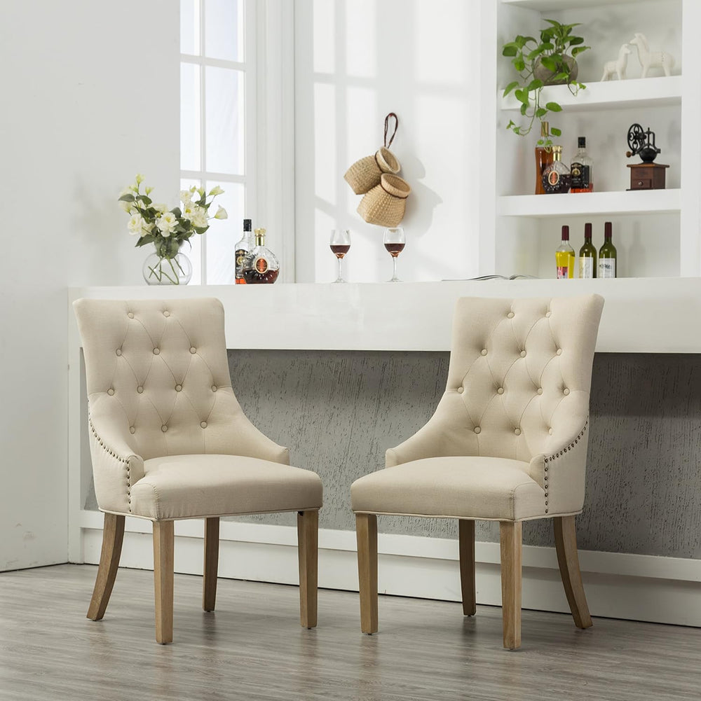 Roundhill Furniture Button Tufted Solid Wood Wingback Hostess Chairs with Nai...