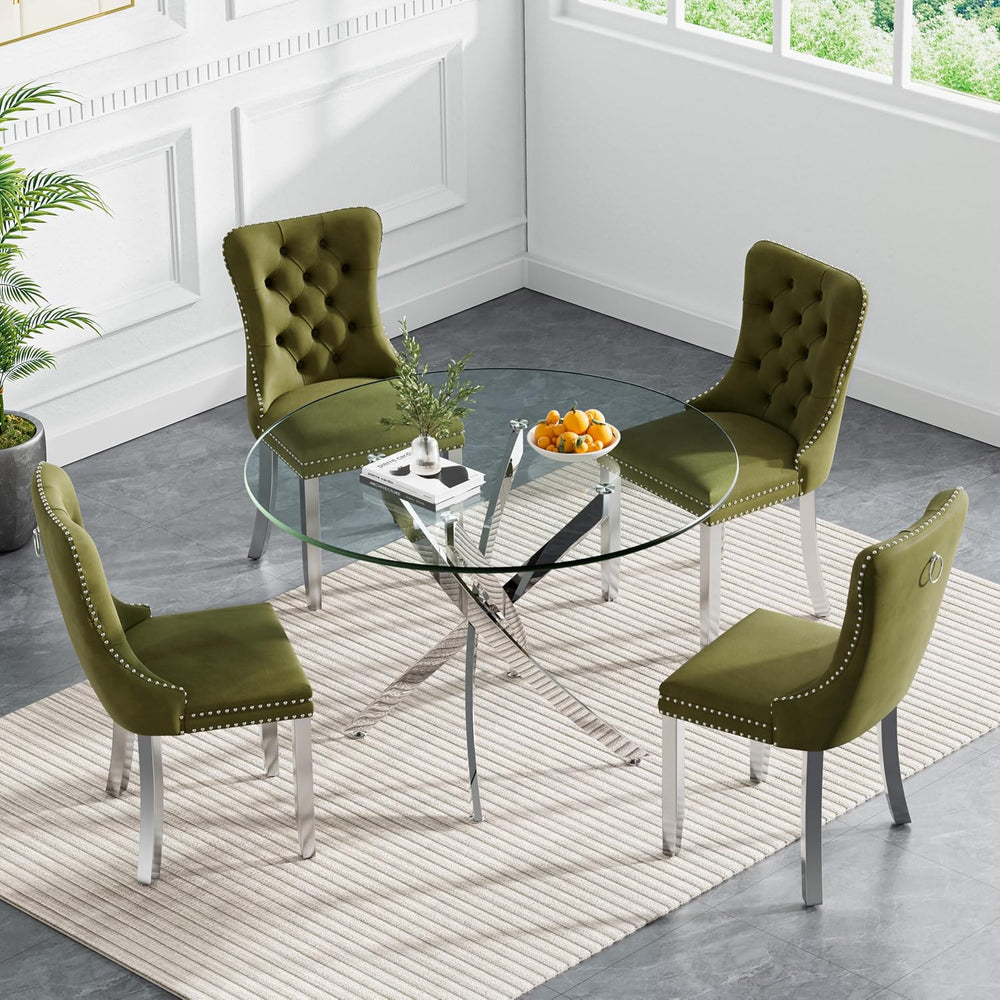 HomVent 36''Silver Round Glass Dining Table Set for 4 for Family Gath...