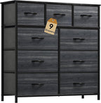 DWVO Dresser with 9 Drawers - Fabric Storage Tower, Organizer Unit for Living Room, Hallway - Sturdy Steel Frame, Wooden Top & Easy Pull Fabric Bins