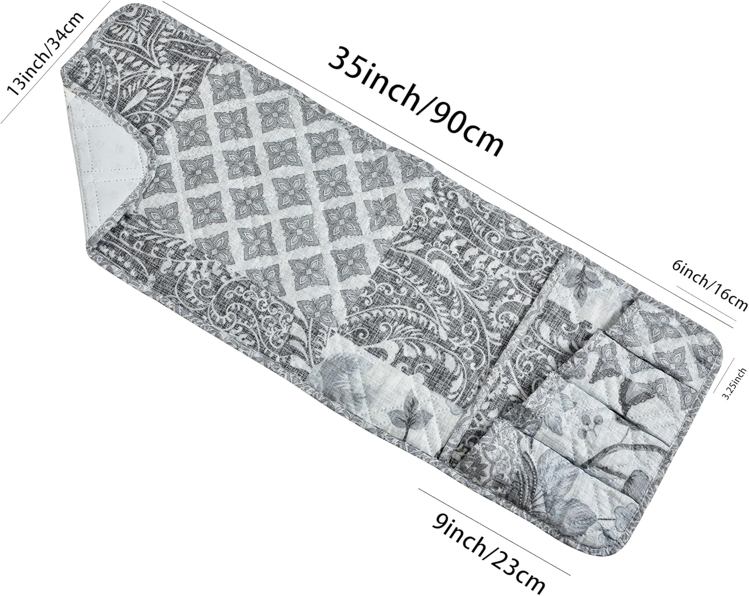 Brilliant Sunshine Grey Flowers Patchwork Couch Armrest 5 Pockets Organizer, Slip Resistant Recliner Armchair Caddy, Washable Remote Controls Holder, Storage for Magazine, Tablet, Phone, iPad, Grey