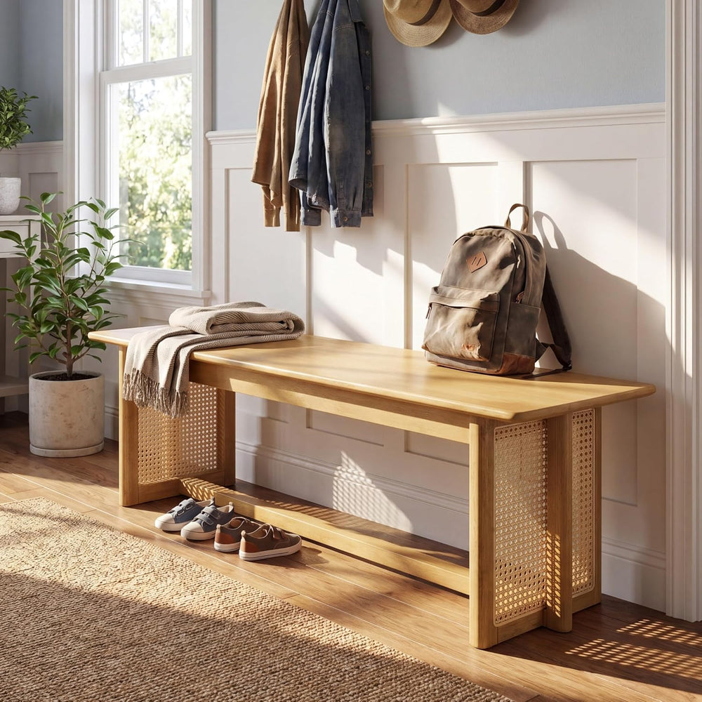 Christopher Knight Home Rubber Wood Dining Bench with Plastic Rattan Weave 59...