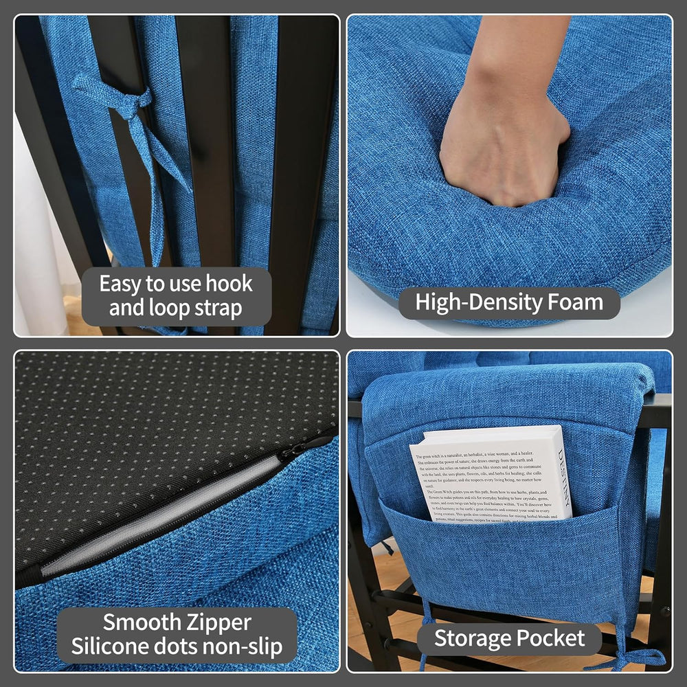 BUYUE Glider Rocker Replacement Cushion 5 PCS with Ties, Linen High-Density F...