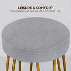 Yaheetech Bar Stools Set of 4, Velvet Round Counter Stools, Backless Counter Height Bar Chairs with Golden Legs for Kitchen Dining Room Pub Cafe, Gray