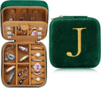 Parima Travel Jewelry Case - Small Mini Box for Women, Organizer, Personalized Custom Monogrammed Letter J, Green
