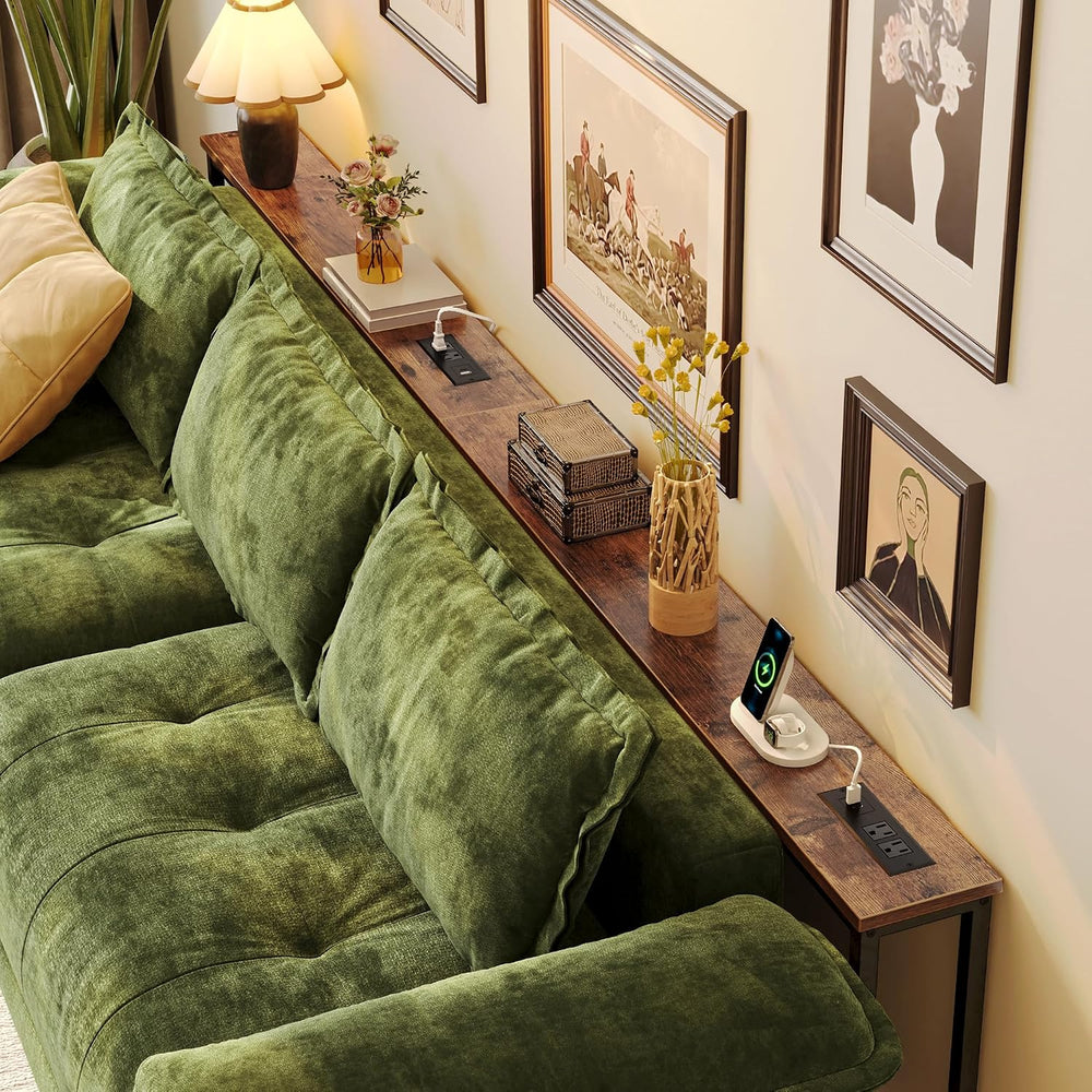 Huuger 102.4 Inch Sofa Table with Power Outlets, Skinny Behind Couch Table | ...