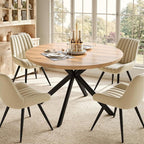 47.2" 5-Piece Round Dining Table Set for 4, Modern Wood Dining Table with 4 Upholstered Chairs, Kitchen & Dining Room Table Set with Metal Base for Apartment, Small Space, Natural Table+4 Beige Chairs