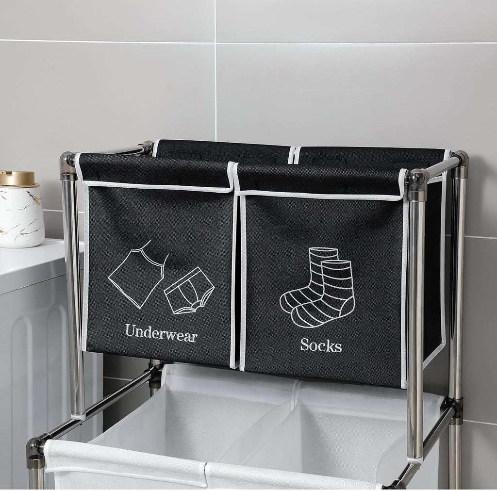 2 Tier Laundry Sorter with 4 Removable Bags for Organizing Clothes - Large Freestanding Laundry Hamper - Laundry Basket for Dirty Clothes in Laundry Room