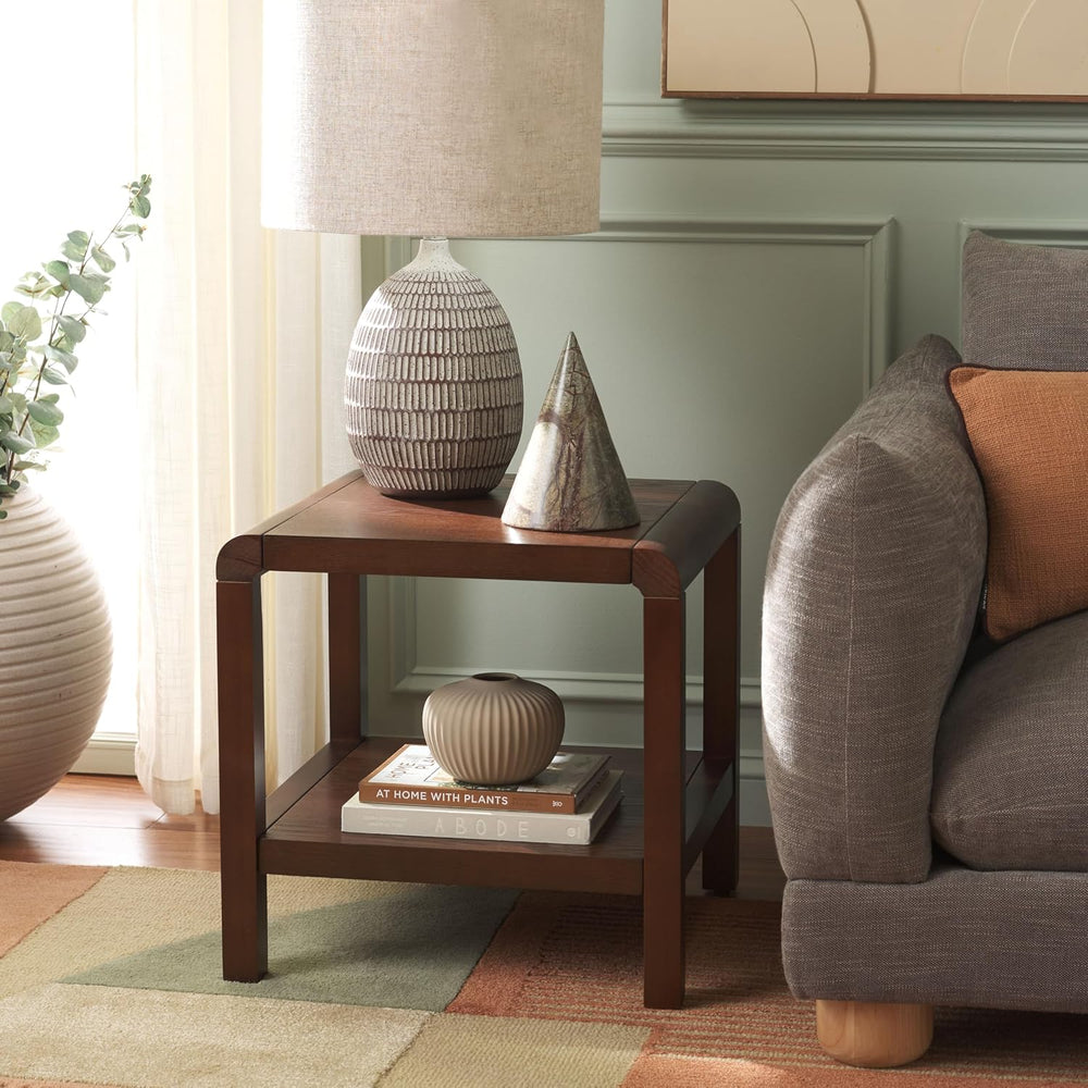 SAFAVIEH Home Collection Omara Walnut Brown 1-Shelf Square Accent Side Table