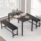 VECELO 3-Piece 63" Extendable Kitchen Table with Benches/Chairs, Modern Breakfast Dinette/Dining Room Set for 4/6/2, Small Space Saving Design, Easy Assembly