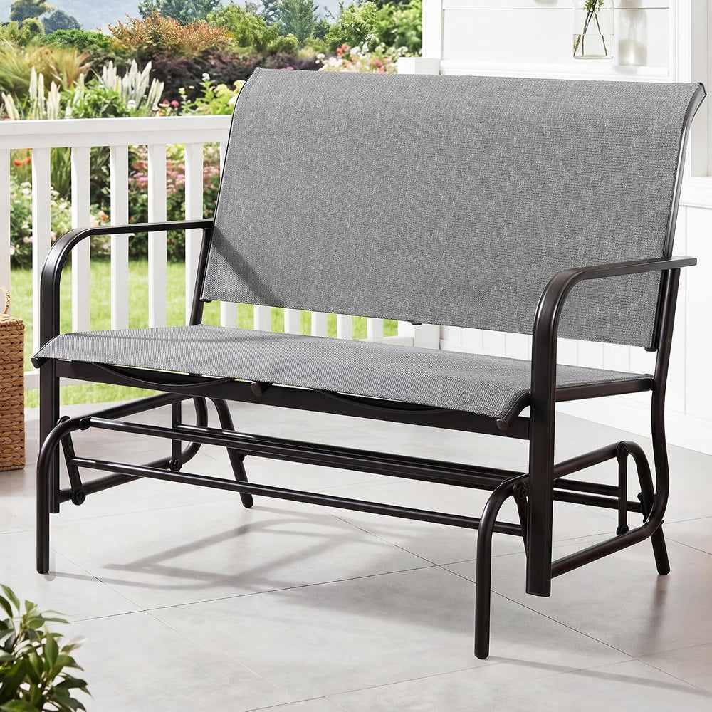 Shintenchi 2-Person Outdoor Glider Bench with Breathable Fabric, Steel Frame ...