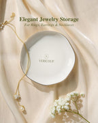 Ceramic Jewelry Dish | Cream White Ring & Earring Tray, 4.5 Inch Round Home Decor Gift for Bride, Engagement, Women