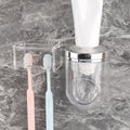 2 Slots Wall Mount Toothbrush Holder with Cover, Self Adhesive Tooth Brush Storage Organizer for Shower Bathrooms, Toothbrush Stand with Automatic Toothpaste Squeezer Dispenser