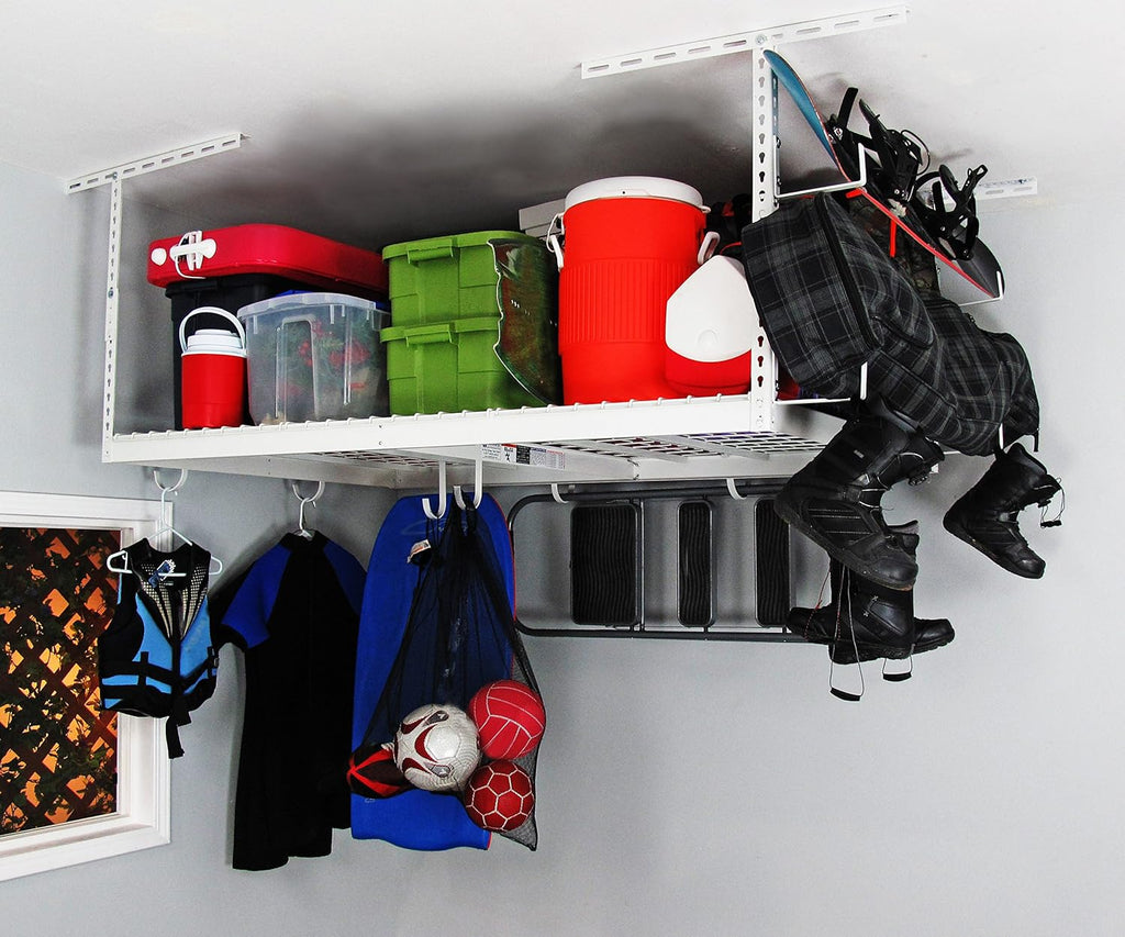 SafeRacks 4x6 Overhead Garage Storage Rack - Heavy Duty Steel Ceiling Mount Storage Shelves with 500 lb Capacity - Adjustable, Garage Overhead Storage, 18"-33" 2 Pack