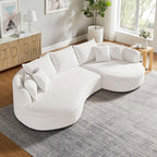 KEVINSPACE 128.15" Sofa Couch Modern Curved Cloud Round Sectional Couches Comfy with Pillows Luxury Chaise L Shape Upholstery for Living Room Apartment White Right Hand Facing