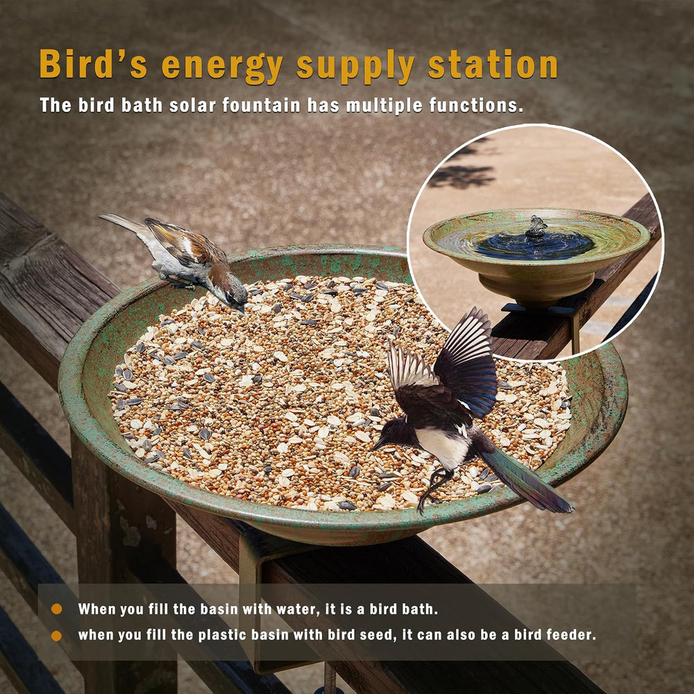 Solar Bird Bath,Deck Bird Bath with Solar Fountain,Deck Mounted Bird Bath