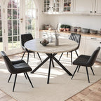 47.2" 5-Piece Round Dining Table Set for 4, Modern Wood Dining Table with 4 Upholstered Chairs, Kitchen & Dining Room Table Set with Metal Base for Apartment, Small Space, Grey Table+4 Balck Chairs