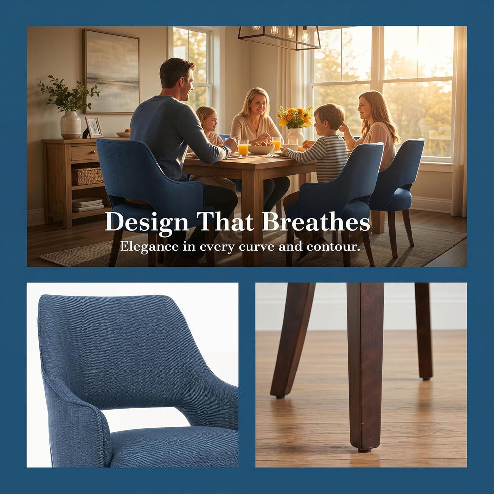 chairus Farmhouse Dining Chairs Set of 2 with Arms, Blue Linen Upholstered Di...