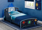 Delta Children Space Adventures Rocket Ship Wood Toddler Bed - Greenguard Gold Certified, Blue & Space Adventures Kids Upholstered Chair, Blue