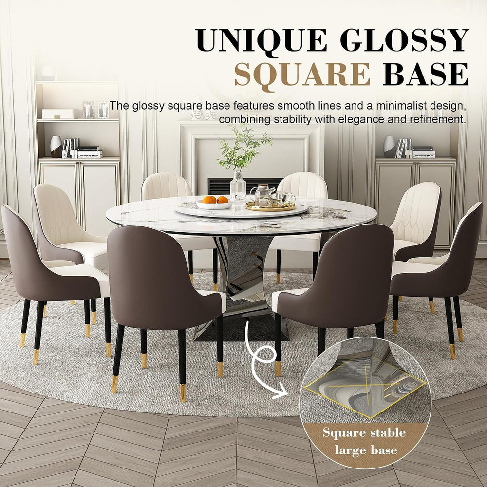 Montary 9 Piece Modern Dining Table Set of 8, Round 59" D Faux Marble Di...