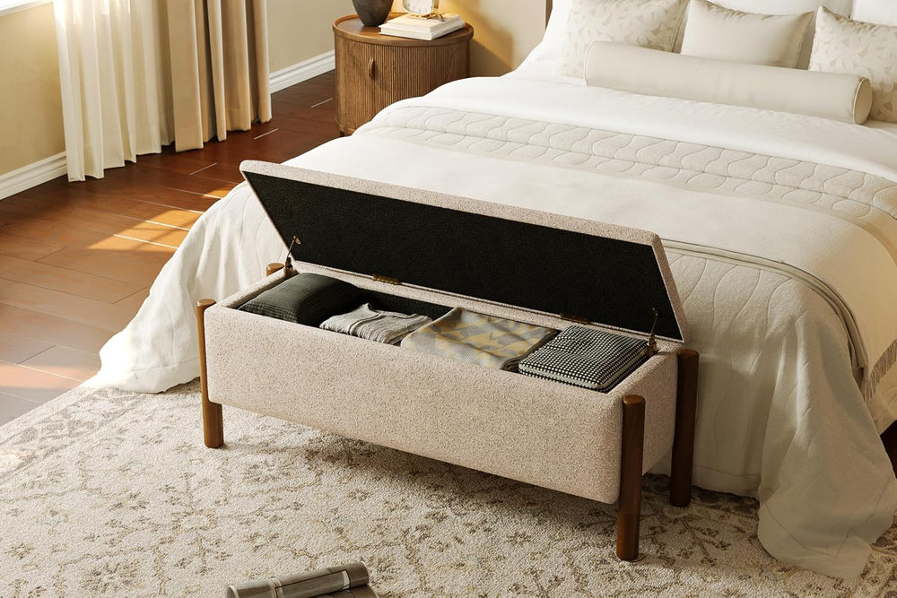 Modern Storage Benches with Walnut Wood Legs, 47'' Ottoman Bench with...