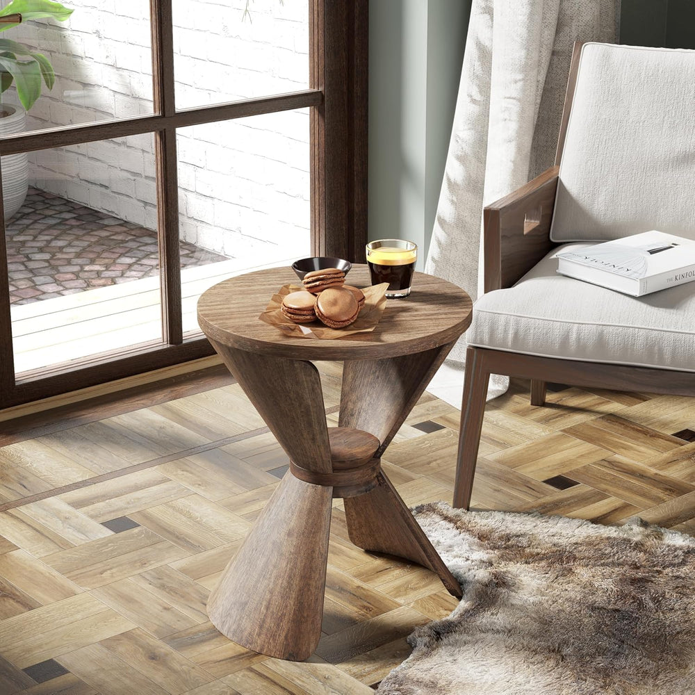 COZAYH Rustic Farmhouse End Table with Storage Shelf, French Country Small Si...