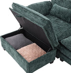 Ball & Cast Modular Sectional Sofa,Comfy Cloud Couch with Movable Storage Ottoman,L Shaped Sectional Sofa W/USB Charging Port,Phone Holder and Side Pocket,Chenille Fabric,for Living Room,Emerald,109"