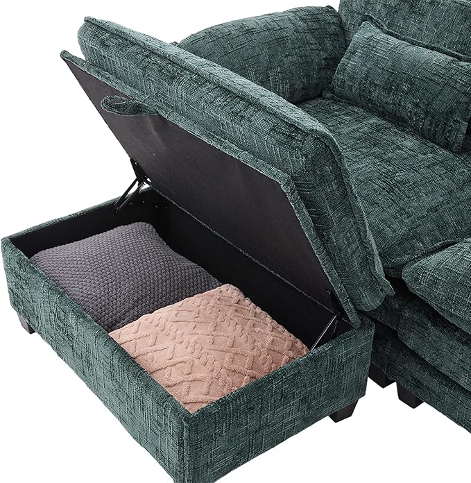 Ball & Cast Modular Sectional Sofa,Comfy Cloud Couch with Movable Storage Ottoman,L Shaped Sectional Sofa W/USB Charging Port,Phone Holder and Side Pocket,Chenille Fabric,for Living Room,Emerald,109"