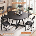 Round Dining Table Set for 6, Kitchen Table and Chairs for 6, Circle Table Round Pedestal Dining Room Dinner Dinette Table Set,7 Piece Space Saving Wood Kitchen & Dining Room Tables (Black, 51In)