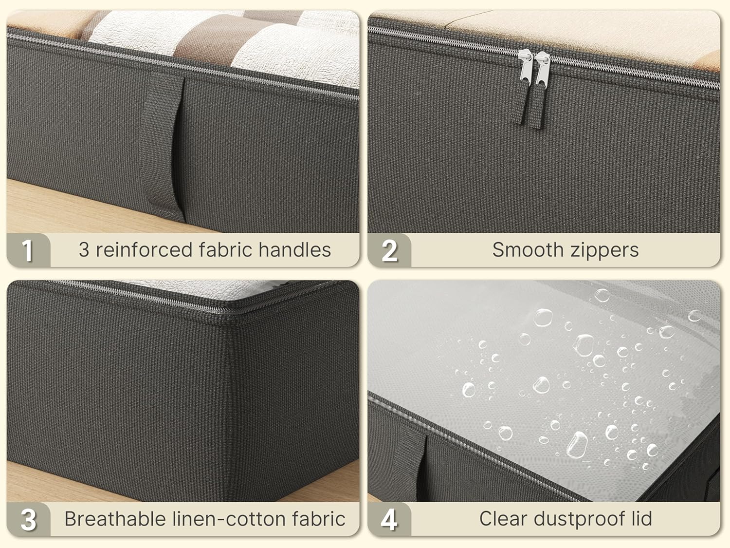 2-Pack Under Bed Storage, 6 Inches Tall Closet Organizers and Storage Bins with Sturdy Sidewalls/Bottom/4 Handles, Black