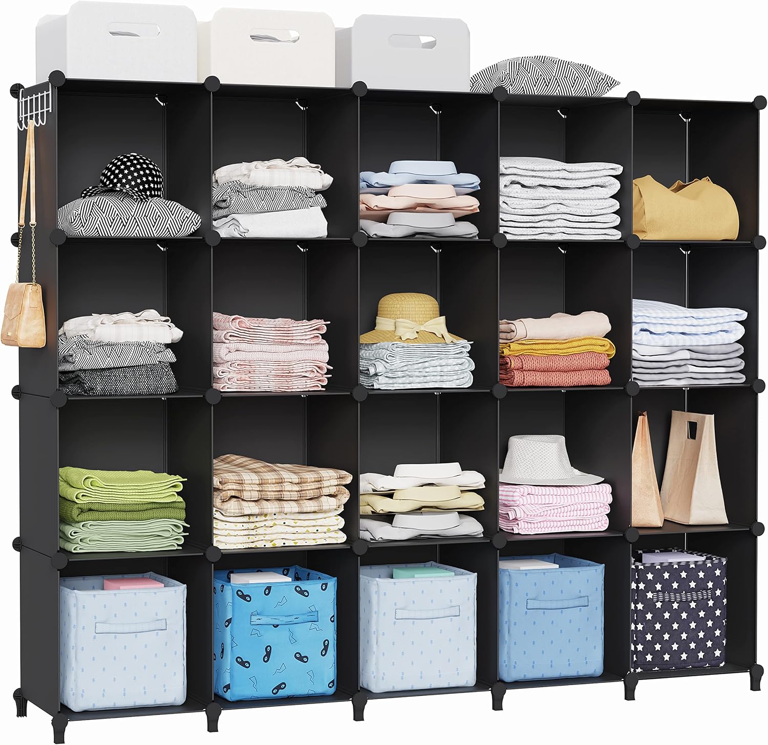 HOMIDEC 20 Black Cube Storage Organizer, Modular Storage Shelf with Hammer, Cubes Storage Bin Cabinet Closet Bookshelf for Living Room, Bedroom, Office, Each Cube Size 11.8 x 11.8 inch