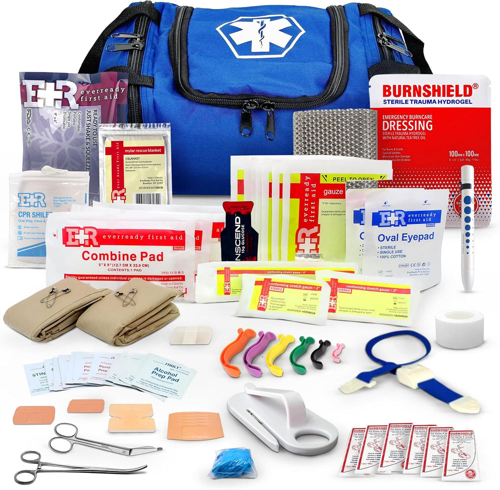 Fully Stocked Trauma First Aid Kit – First Responder II Bag with Tools, Gauze...