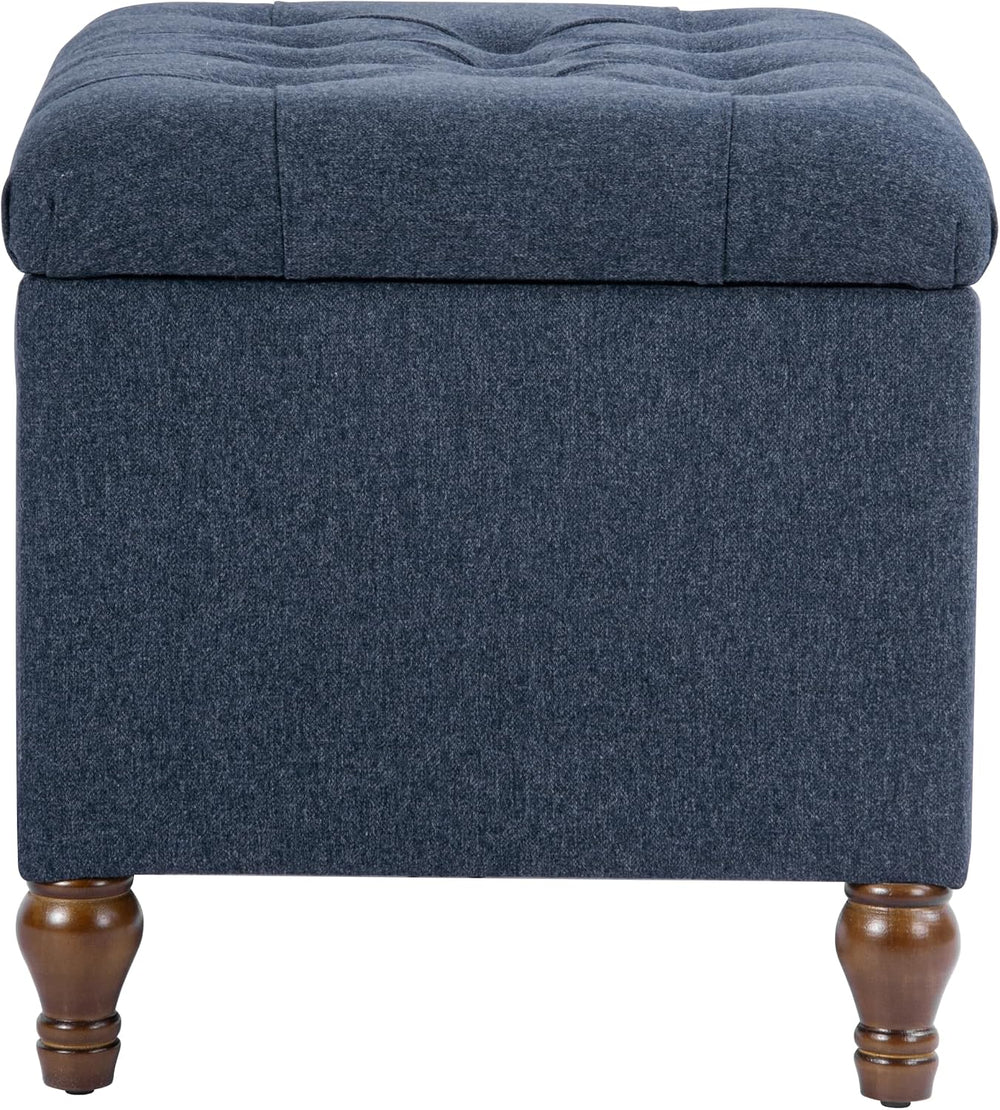 Spatial Order 24" Button Tufted Storage Ottoman - Blue Woven Fabric