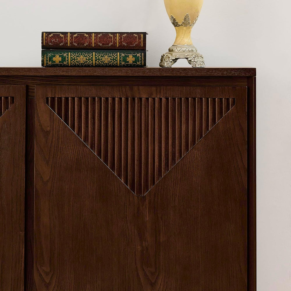 LKTART Narrow Sideboard Buffet Storage Cabinet with Solid Wood Doors,Mid Cent...