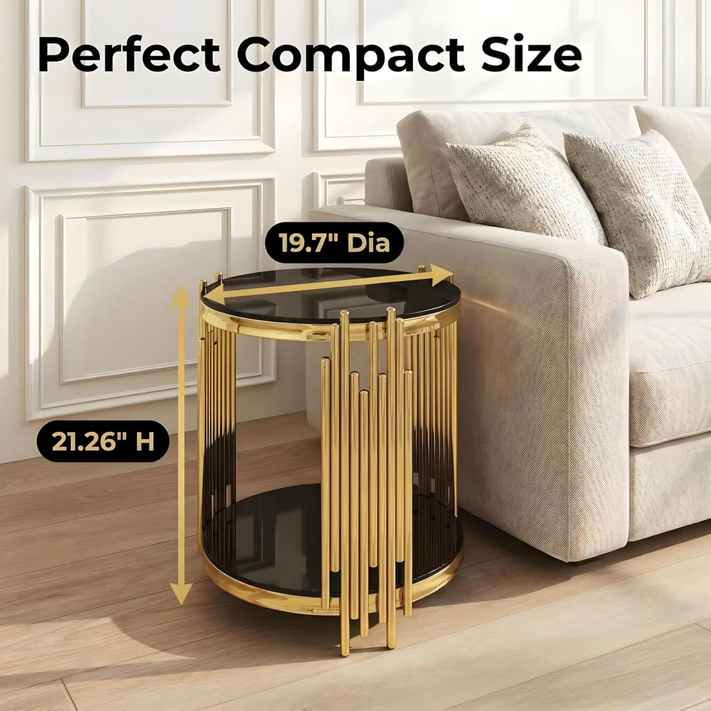 Modern End Table with Black Glass Top,Oval End Tables with Gold Legs,Living R...