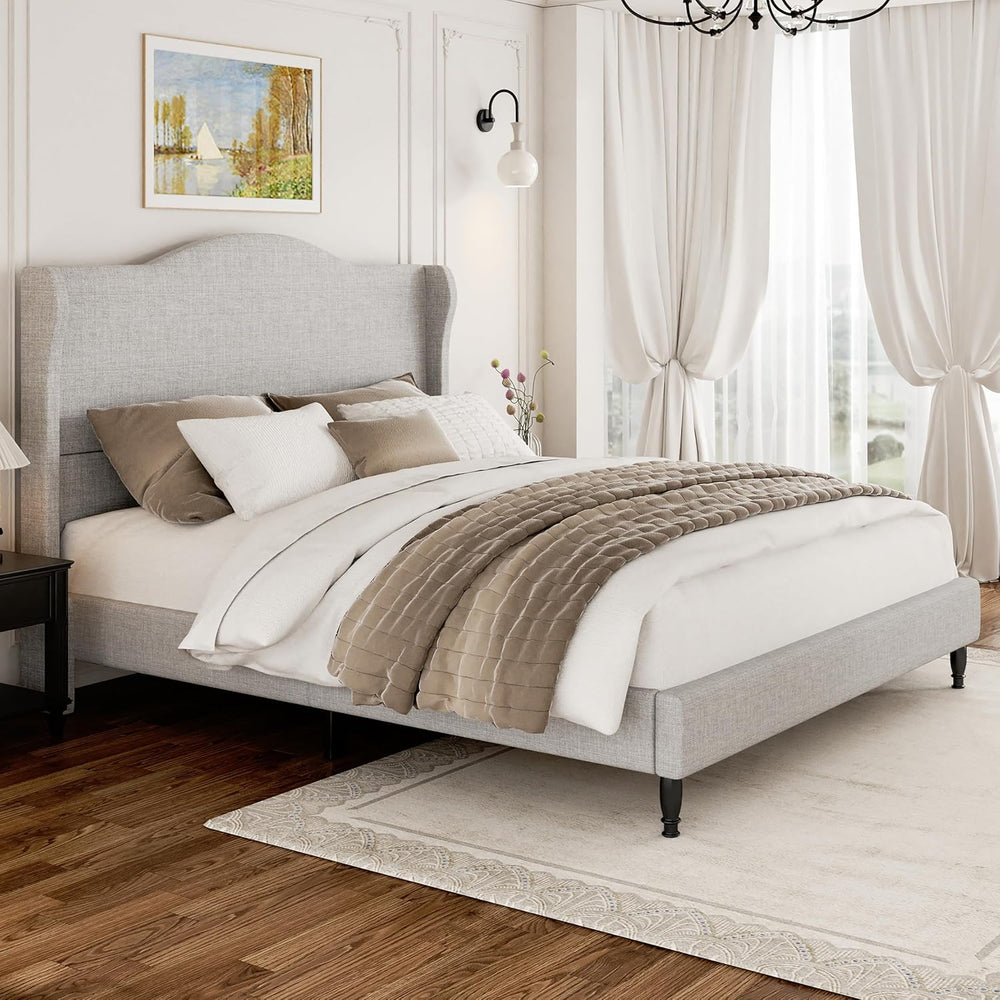 Tall Headboard Queen Bed Frame, Beige