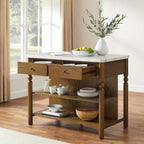 Crosley Furniture Roselyn Traditional Kitchen Island Breakfast Bar Table, Counter-Height Dining, Brown/White Marble