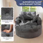 MAXYOYO Oversized Round Chaise Lounge Sofa, Upholstered Lounge Chair with 3 Pillows, Boneless Sofa Couch with Ottoman, Deep Seat Chair for Living Room, Bedroom, No Assembly, Dark Grey