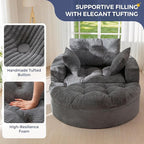 MAXYOYO Modular Sectional Chaise Lounge Sofa, Round Upholstered Lounge Chair with Ottoman, Comfy Couch with Layered Cushion, Tufted Sleeper Chair for Living Room, No Assembly, Dark Grey