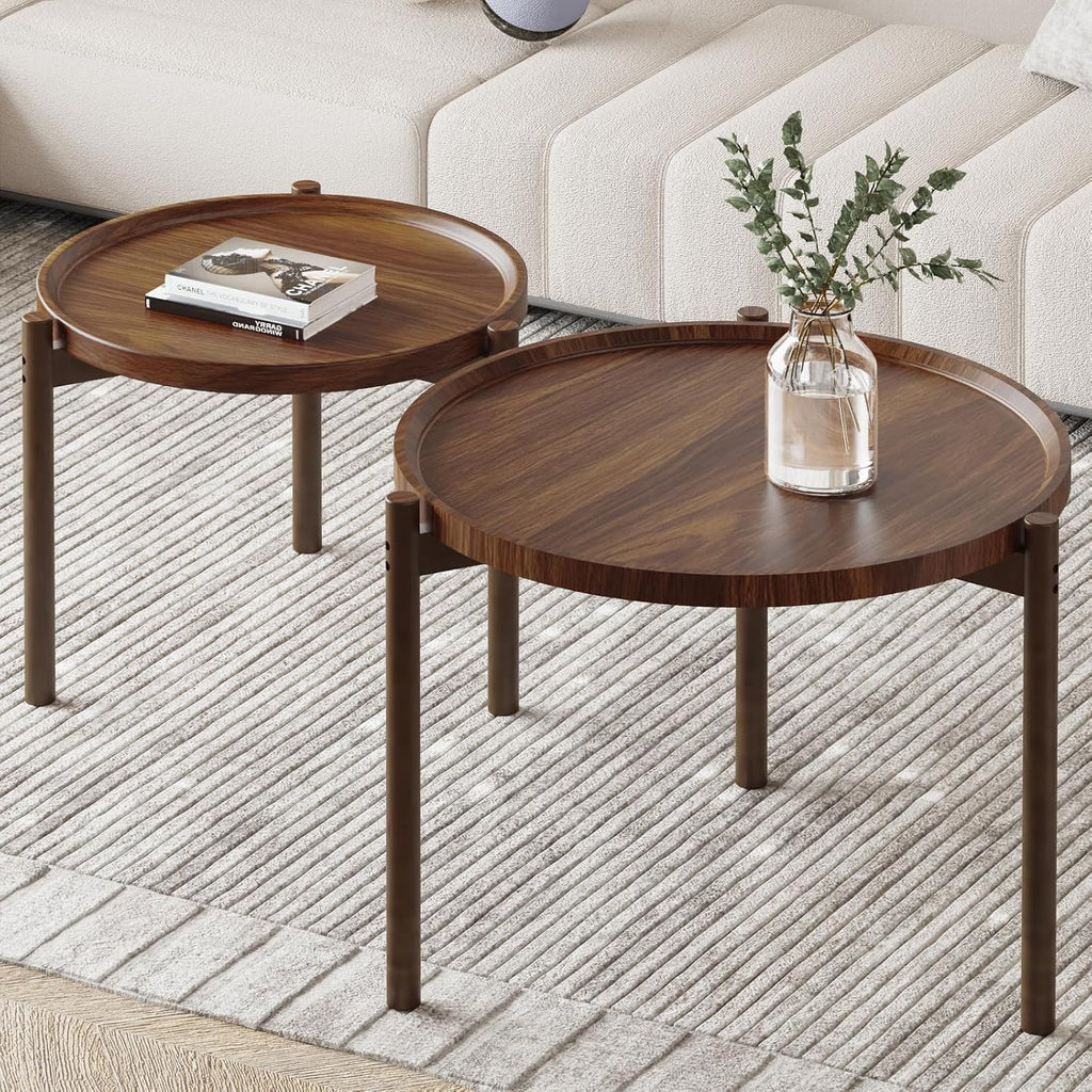 Round Nesting Coffee Tables Set of 2,Round End Table,Small Nesting Tables,Side Table,for for Living Room Bedroom Balcony