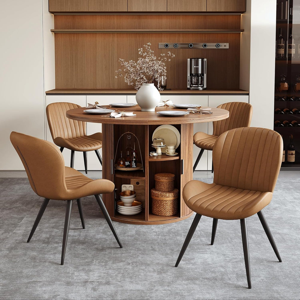 Miereirl Modern 5-Piece Dining Set for 4，47.24" Round Wooden Table with ...