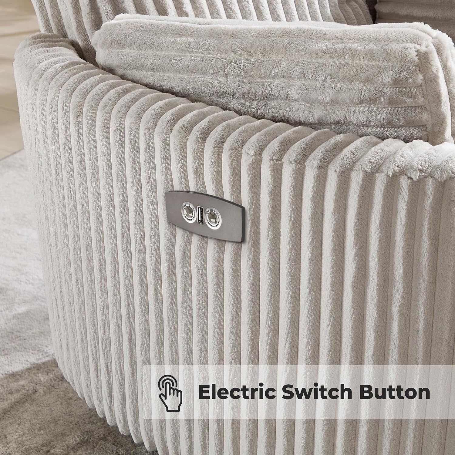 Power Recliner,Nursery Swivel Glider Rocking Chair with USB Port,Upholstered Adult Electric Recliner Rocking Chair with 2 Pillows for Living Room Bedroom(Lightgrey Corduroy, Power-Driven)
