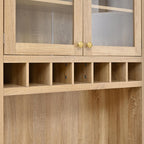 Farmhouse Kitchen Pantry Cabinet 35.4x17.7x74.8inch Freestanding Buffet with Hutch,Tall Kitchen Pantry Storage Cabinet with Wine Rack and Adjustable Shelves for Home Dining Living Room,Natural