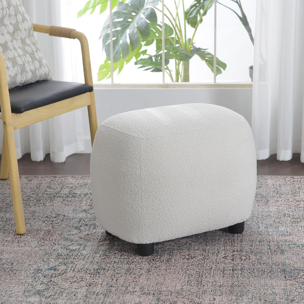 KINWELL Round Boucle Upholstered Ottoman Chair Padded Seat Footstool, Beige |...